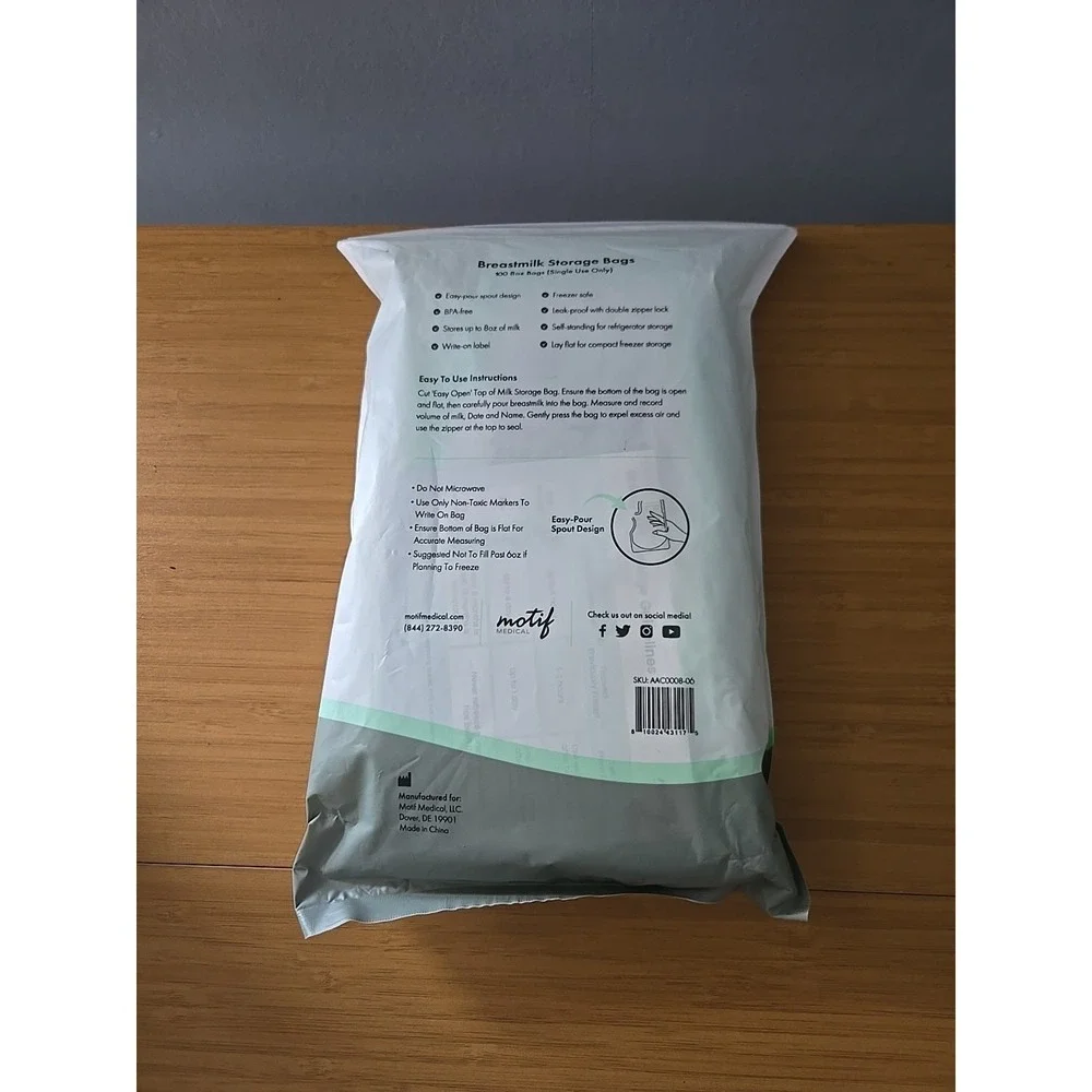 Motif Medical Breast Milk Storage Bags 8oz Single Use Bags 100 count BPA-FreeNEW